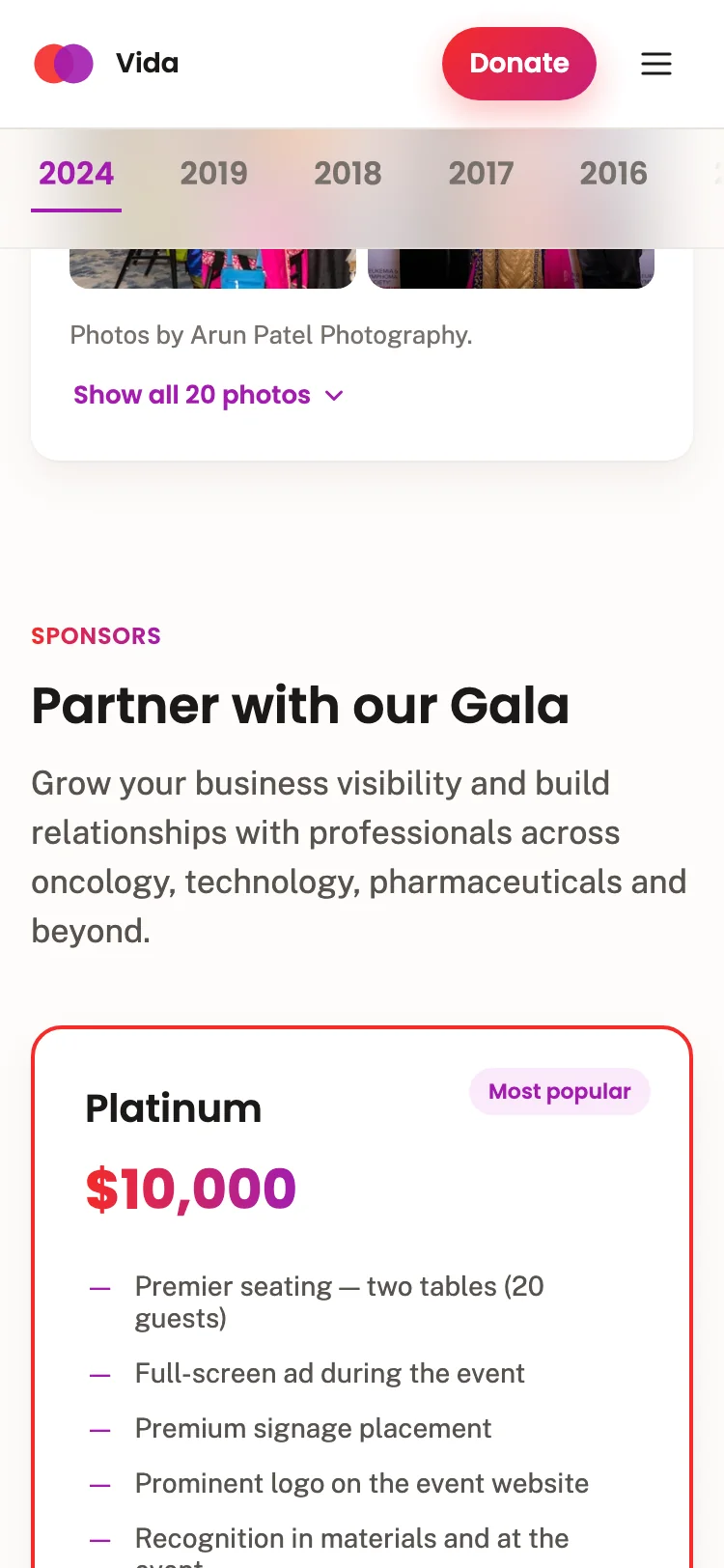 Mobile sponsor tiers